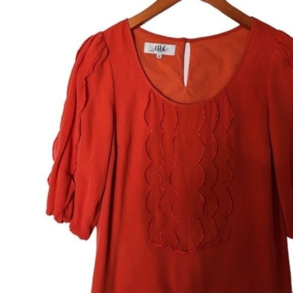 TIBI Silk Dress Mini Shift Dress Cocktail & Party Dress Size‎ 2 Orange Ruffles - Picture 3 of 9
